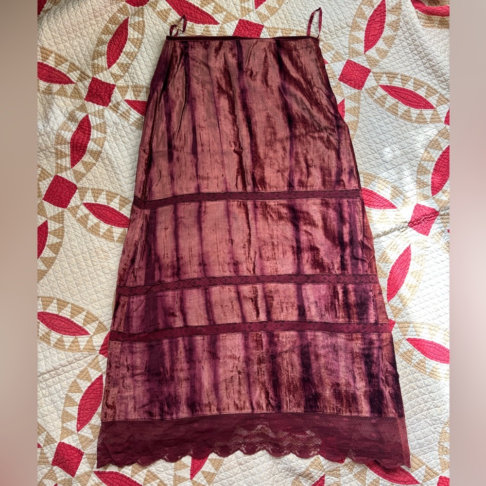 Y2K Burgundy Velvet Maxi Skirt